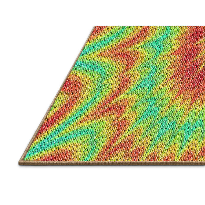 Tapis vert/orange tissé à la machine, Rectangle 4 pi x 6 pi