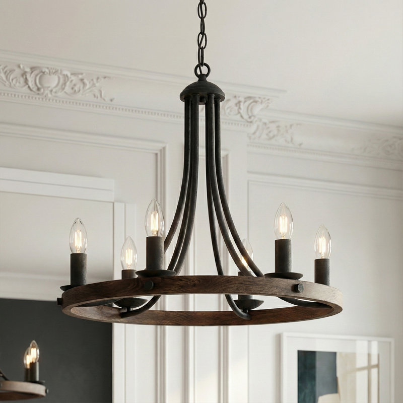 6-Lights Chandeliers Ceiling Lights, Walnut