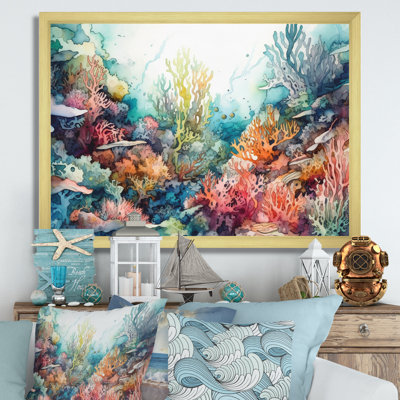 «Vibrant Coral Reef III - Modern Beach», art mural