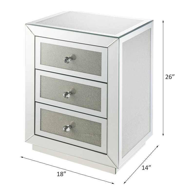 Table de bout rectangulaire à 3 tiroirs de luxe avec miroir et faux diamants de luxe avec cadre spacieux en bois synthétique et 3 espaces, assemblé