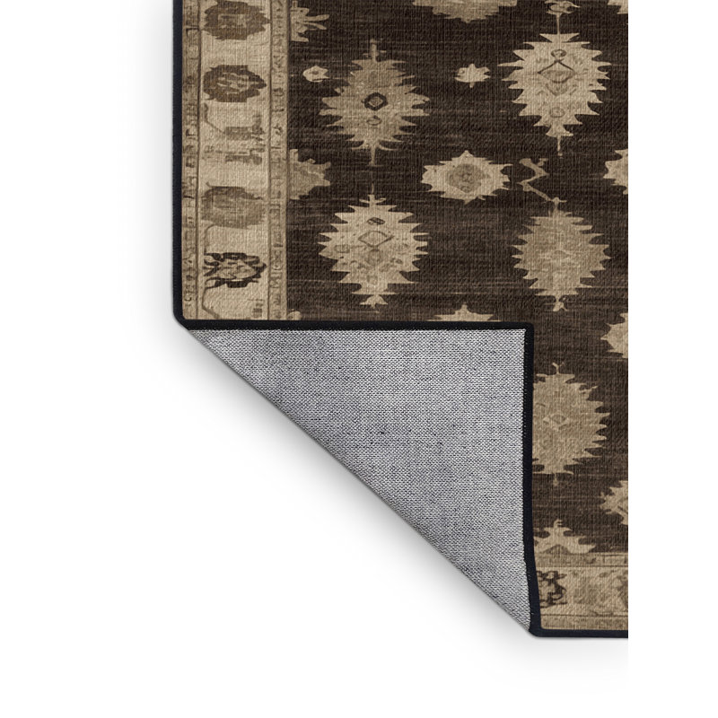 Tapis brun lavable à la machine, Rond 7 pi
