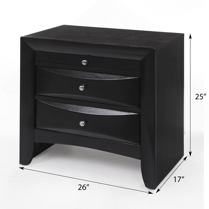 Table de chevet noire à 2 tiroirs avec plateau