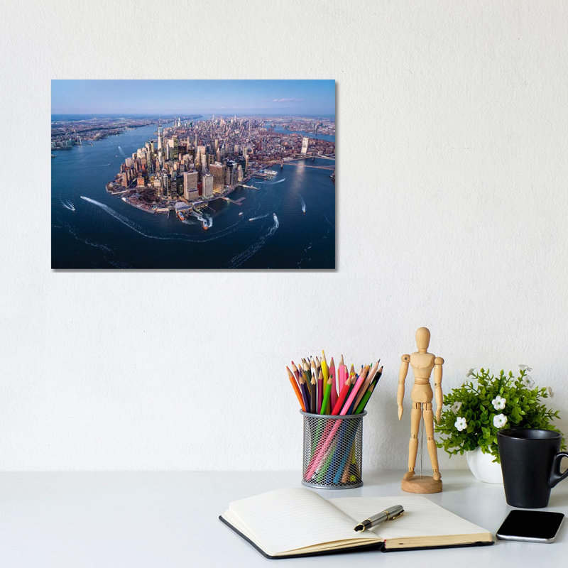 Aerial View Of The Lower Manhattan Skyline, New York City by Jan Becke - Wrapped Canvas Print, 20.32 cm H x 30.48 cm W