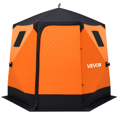 Pop Up Ice Fishing Tent 4-6 Person 96 x 96 x 85 in Insulated Shelter, for Winter Fishing, 40 sq ft Area, 600D 4-Layer Fabric, Portable Hub-Style Shanty Cube with Anchors, Ropes, Carrying Bag