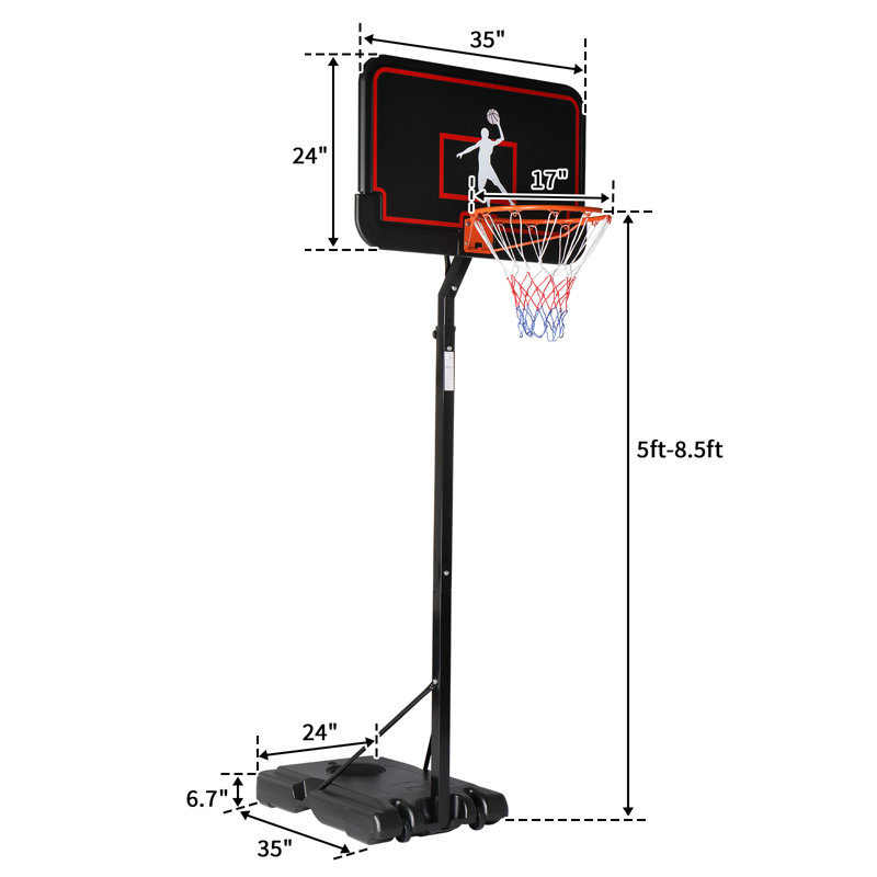 Panier de basketball portatif en acier à hauteur ajustable de 5 à 8,5 pieds