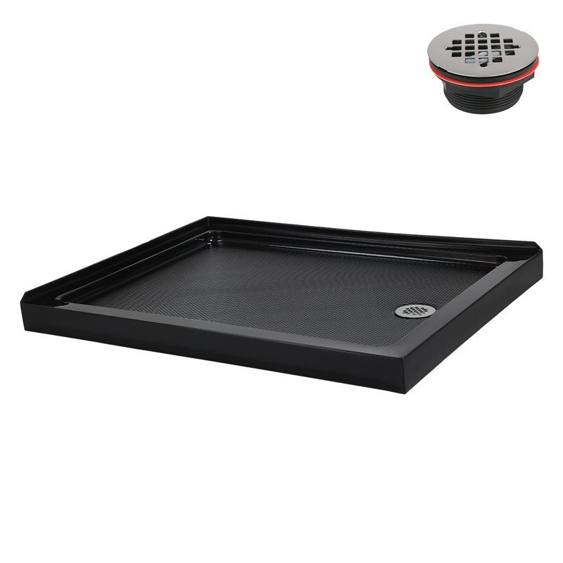 Glossy Black 48 x 36 Acrylic Corner Shower Base with Right Drain