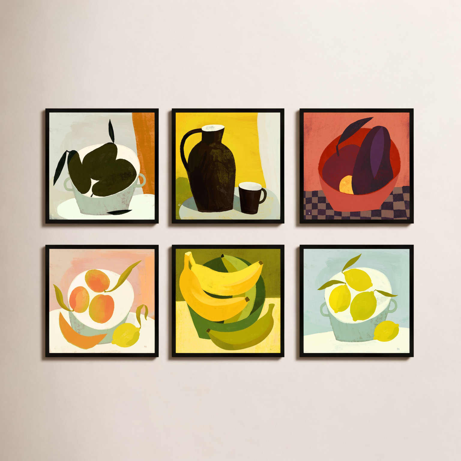 Julina "Fruits" 6-Piece Painting Set, Black, 30" H x 30" W x 1.25" D