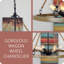 Lustre de style campagne moderne 28 pouces à 6 lumières en corde de chanvre naturel, style bouleau fumé et finition noire