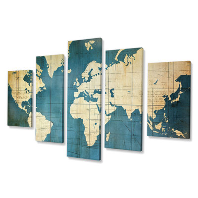 Ancienne carte du monde VI - cartes, art mural salon - 5 panneaux