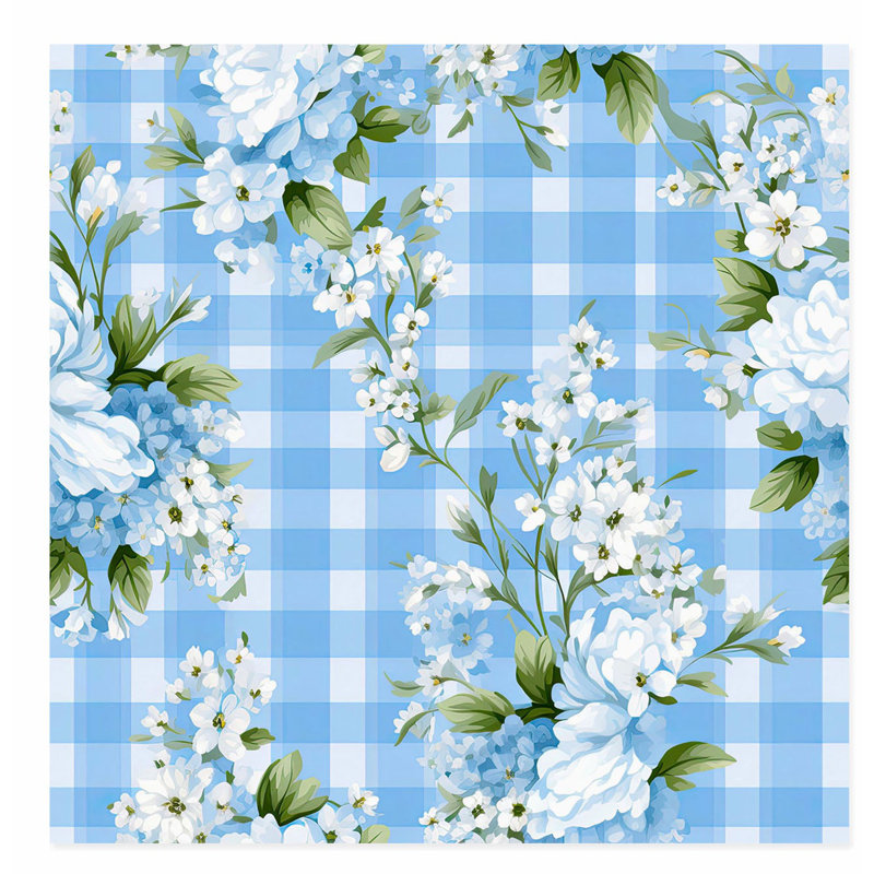 Floral Vichy Blue Flowers II, reproduction d'art non encadrée, H 28 po x l 28 po