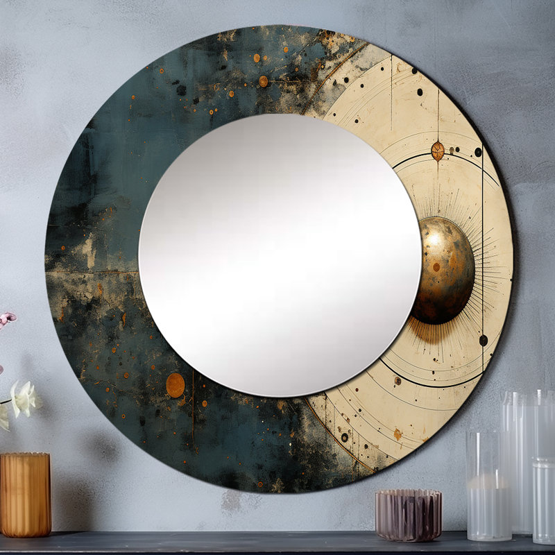 Minimalisme astrologie beige et noir - miroir d'astrologie, miroir mural décoratif rond astronomie, impression d'art en métal