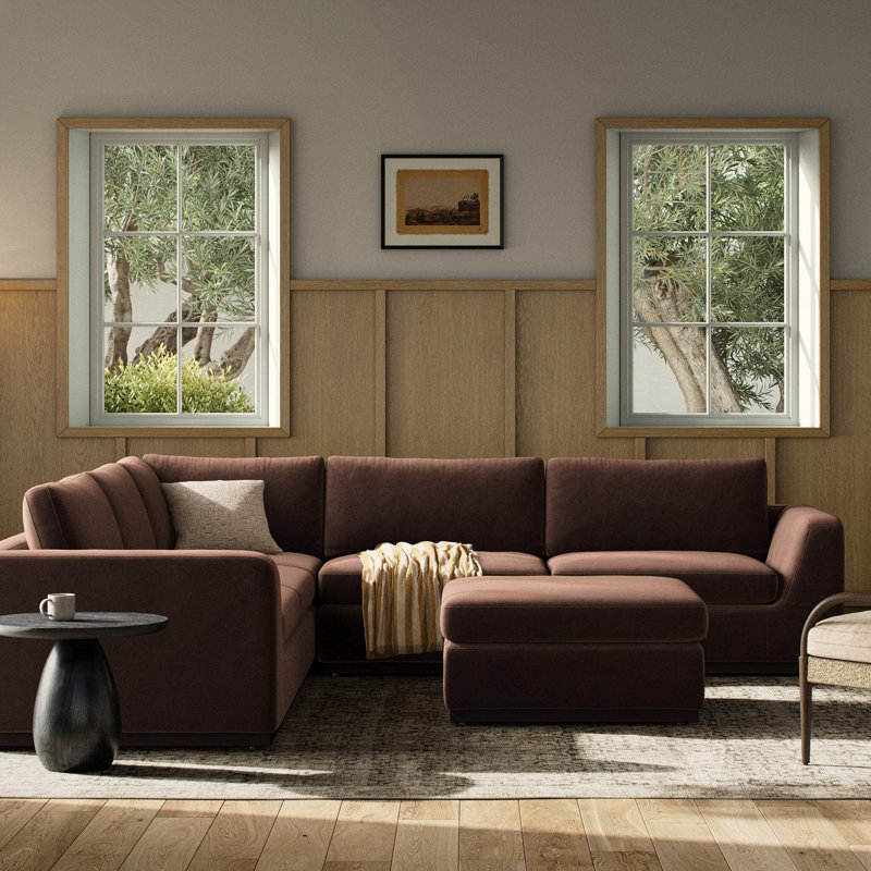 Canapé modulaire 3 pièces avec repose-pieds Whitsett, Mélange de coton et de cacao Surrey