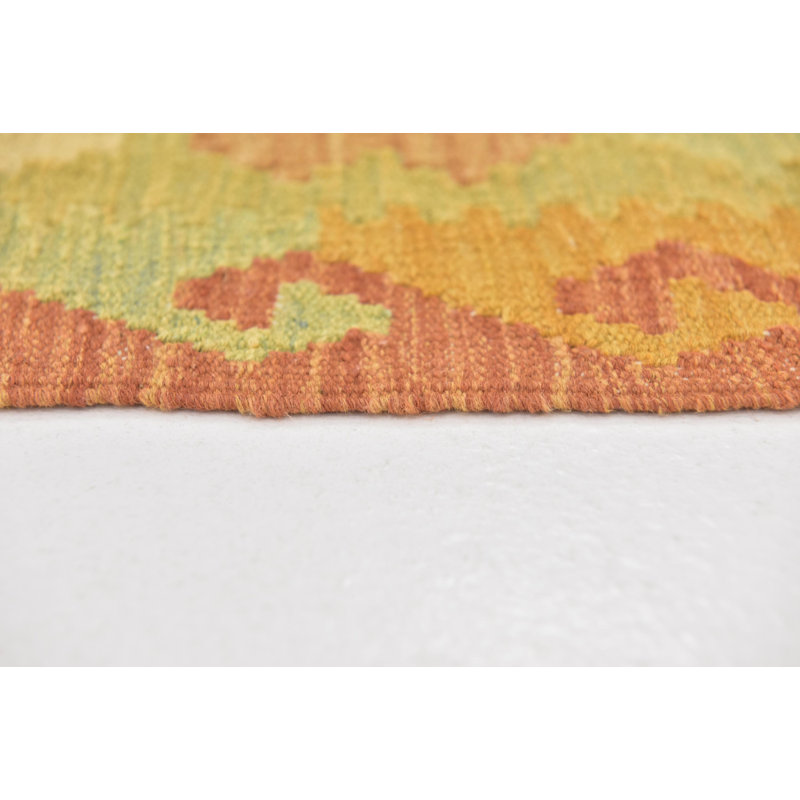 Tapis en laine rouge 3 pi x 4 pi 10 po one-of-kind à la main noué la new age Elland