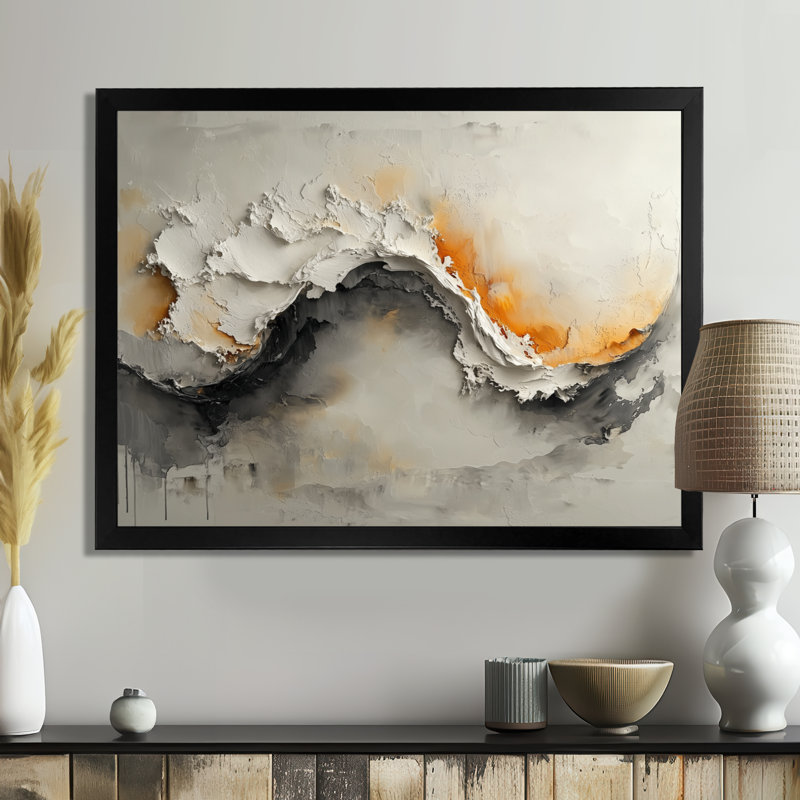 Gris et blanc, vagues océaniques en spirale II - art mural abstrait spirale moderne, H 24 po x l 32 po, Noir
