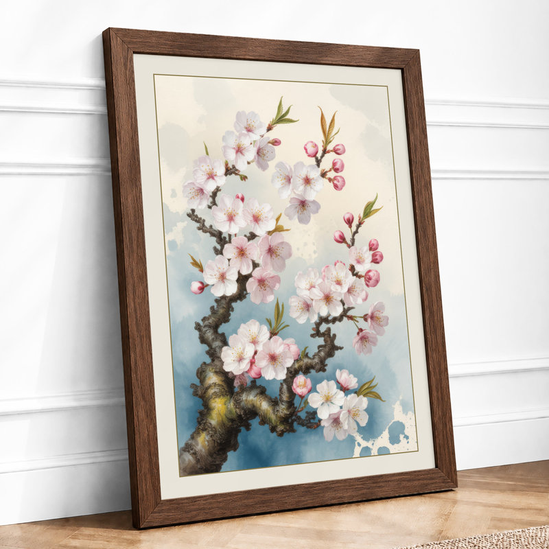 Delicate Blossom Botanical - Framed Print, A2 - 59.4 x 42.0 cm, Walnut