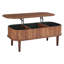 Table basse à plateau relevable de 39,4 po, table basse ovale cannelée avec 3 compartiments cachés, bureau central ovale en bois de style Mid-Century avec rangement, plateau de table relevable pour la maison et le bureau, assemblage facile, noyer