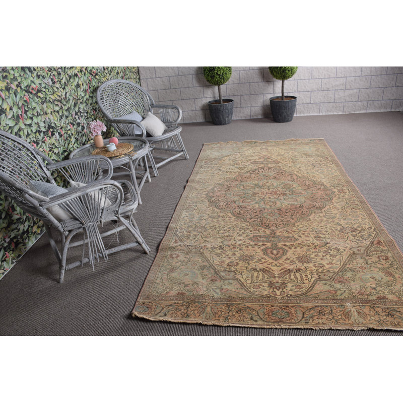 Grand tapis turc vintage en laine Kayseri vert idéal pour la décoration de salle à manger et les cadeaux