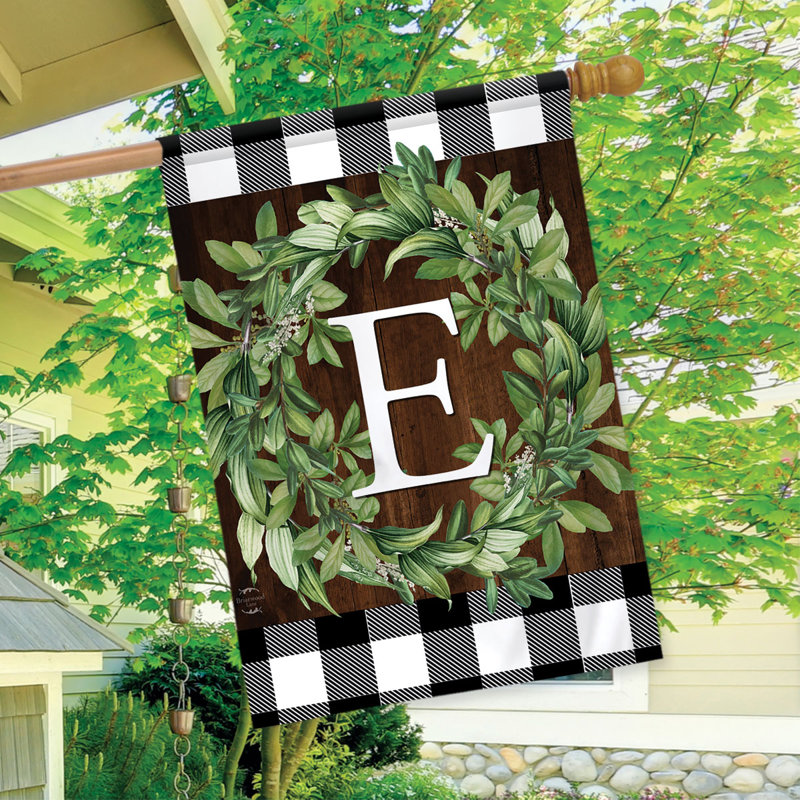 Wreath Monogram Letter E House Flag