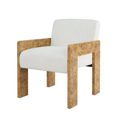 Chaise d'appoint carrée en bois avec revêtement en lin blanc Performance