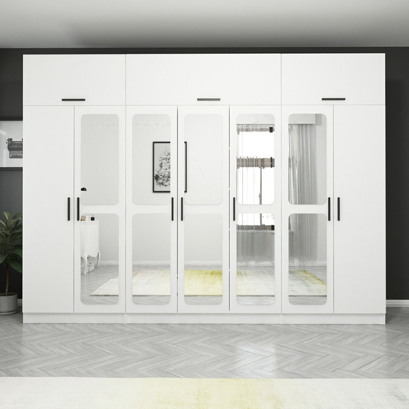 Elina 6 Door Manufactured Wood Wardrobe, 255cm H x 315cm W x 52cm D