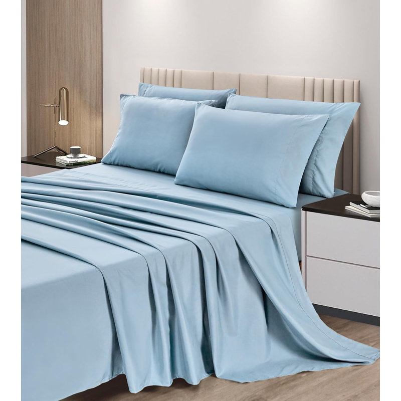6-Piece Brushed Microfiber Bed Sheet Set, King Sheet Set with 5 Additional Pieces, Chambray Blue
