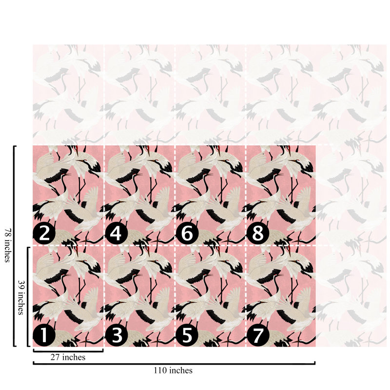 Abhay Pink Heron Print Wallpaper