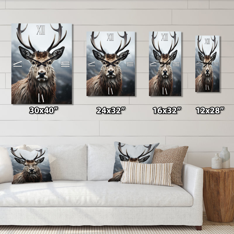Deer, photographie monochrome I - animaux, très grandes horloges murales, H 32 po x l 16 po x P 1 po