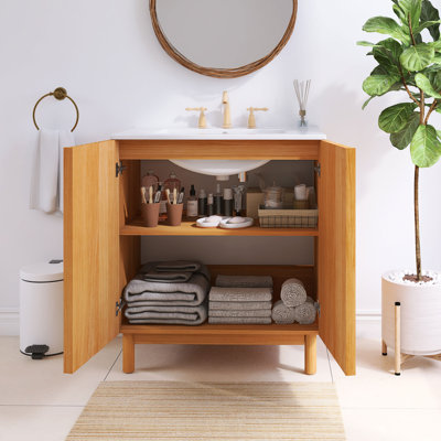 Meuble-lavabo autoportant de 30 po avec lavabo en céramique blanche et tablette ajustable en forme de U