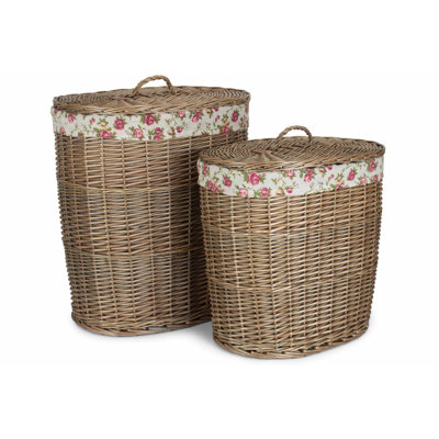 Wicker 2 Piece Laundry Basket Set with Lining