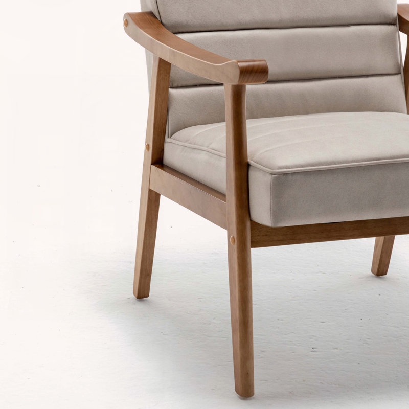 Fauteuil d'appoint de style Mid-Century moderne, fauteuil en microfibre d'aspect cuir avec structure en bois massif avec accoudoirs à structure ouverte, siège et coussin de dossier rembourrés pour le salon