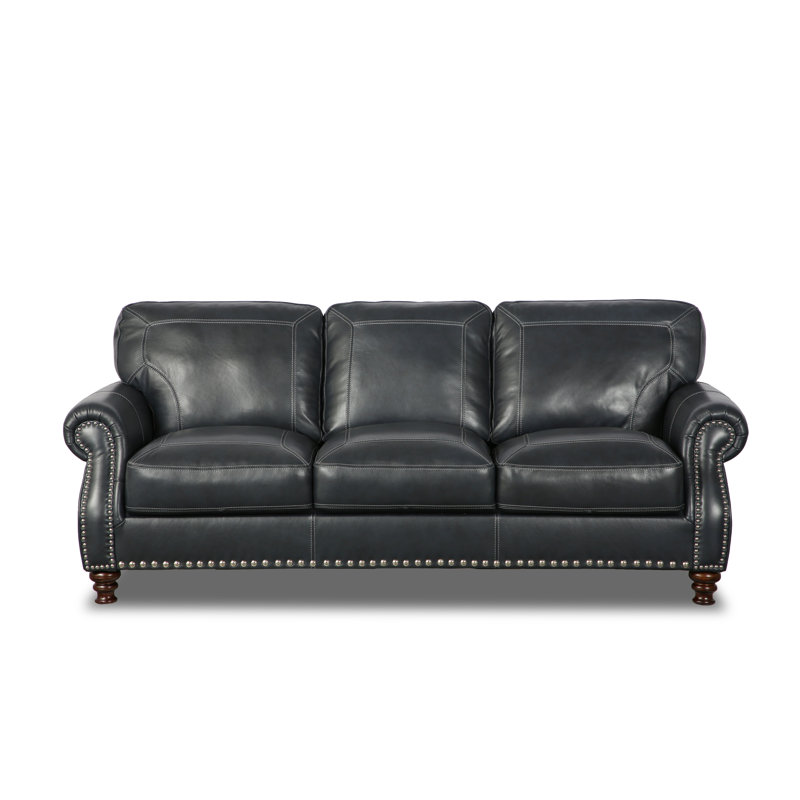Ellard Genuine Leather Rolled Arm Sofa, Cobalt