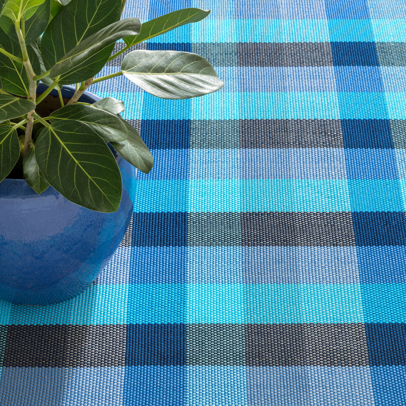 Tapis intérieur / extérieur bleu Happy Plaid, Tapis de couloir 2 pi 6 po x 8 pi