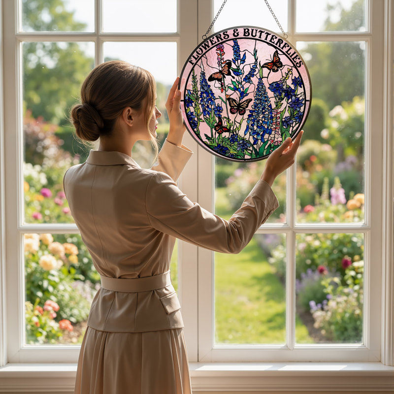 Panneau de vitrail 12 "H Flowers, H 12 po x l 12 po