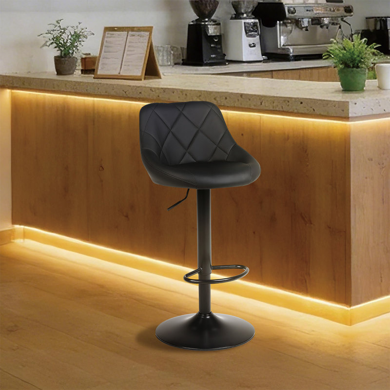 Illyas Swivel Upholstered Adjustable Height Counter Stool with Metal Frame, Black, 1
