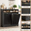 Armoire à poubelle basculante de 26 gallons avec façade cannelée et tablette ouverte, noire-130194910-132784060