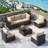 7 Pieces Outdoor Patio Furniture Set, With Cushions And Glass Coffee Table, Pe Rattan Outdoor Wicker Sectional Furniture Sofa Set, For Porch, Garden, Balcony-1527550638