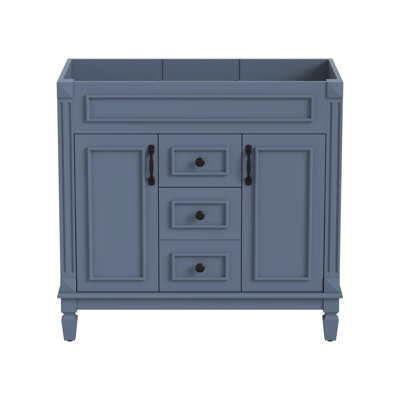 36" Dark Blue Solid Wood Bathroom Vanity Cabinet Base without Top