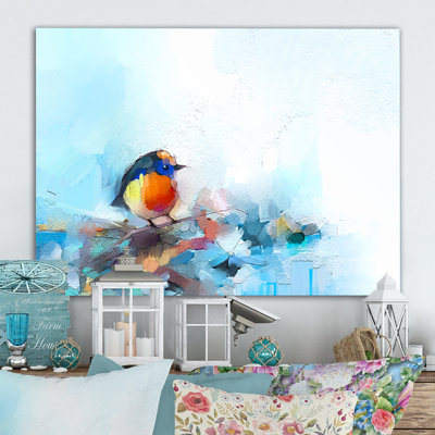 «Paintbrush Orange and Turquoise Bird», reproduction sur toile flottante