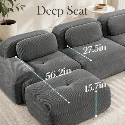 Canapé modulaire en forme de U sans assemblage, tissu en velours côtelé respirant, éponge haute résilience 32D et accoudoirs courbés extra larges pour plus de confort et de style