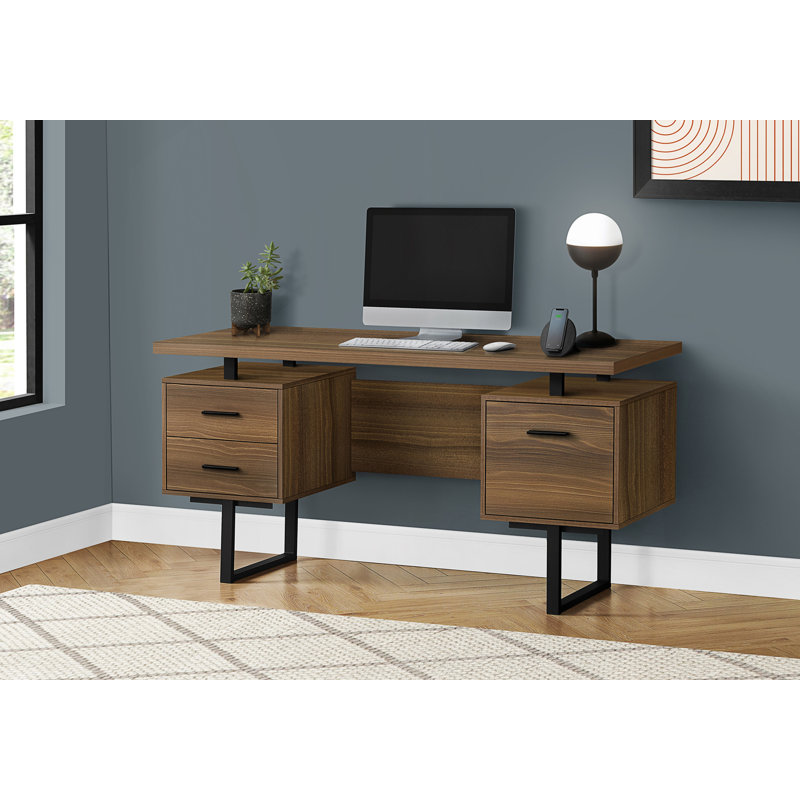 Bureau d'ordinateur, bureau avec tiroirs, Noyer / noir