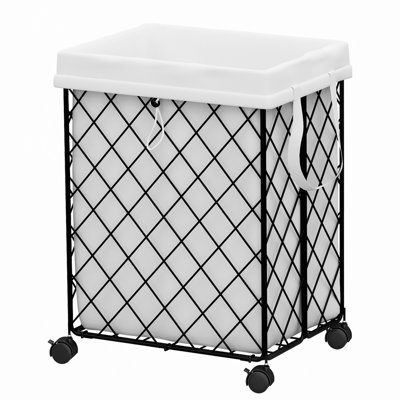 Panier à linge avec roulettes, panier à linge roulant, doublure amovible et lavable, structure en métal, convient aux chambres à coucher, salles de bain, salles de lavage, blanc