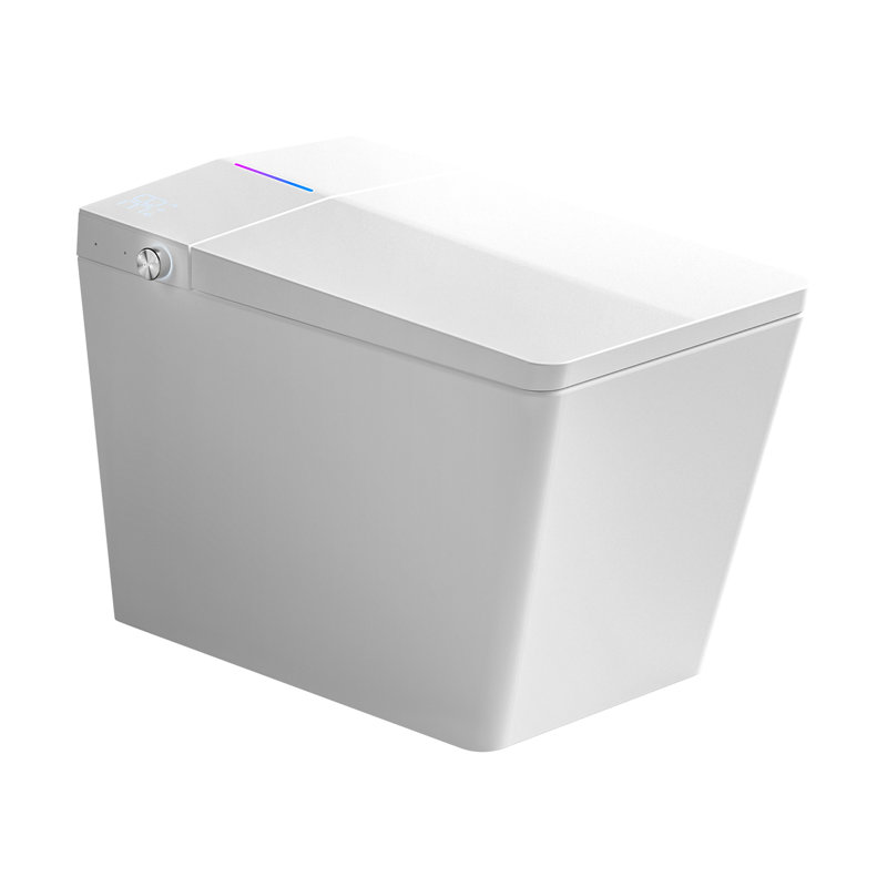 Square Built-In Tank Smart Toilet For Bathroom - Remote Command, Auto Flush Mechanism, Heated Seat Feature, Led Panel, User Tailored Options, White Finish With Placed Controlled, Flushing, Seat,