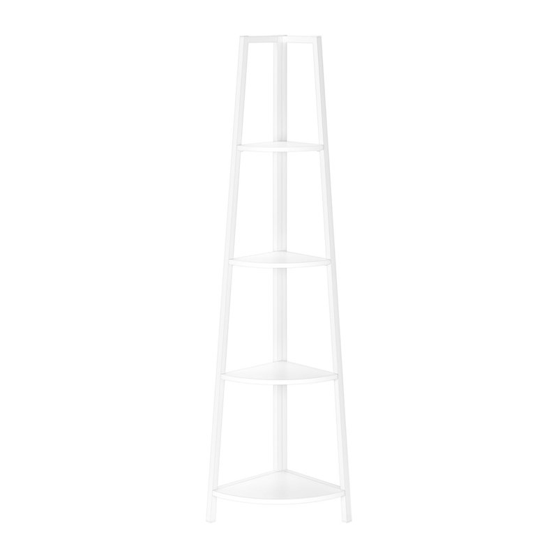 Bookshelf, Bookcase, Etagere, Corner, 4 Tier, 60"H, Office, Bedroom, Laminate, Metal, Contemporary, Modern
