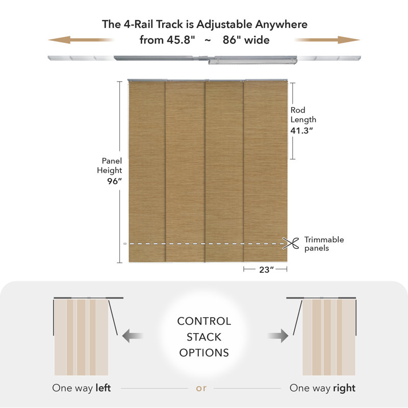 Sharmaine Sliding Panel Track Blind, Room Darkening Privacy Divider, 46"-86" Wide (Ideal for Closets, Patio Doors & Large Windows)