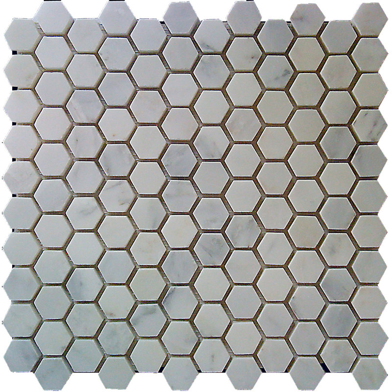 Hexagon 1" x 1" Marble Mosaic Tile in White Statuary