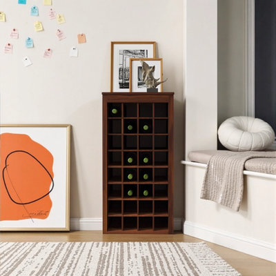 Brown Walnut Color Modular 32-Bottle Wine Bar Cabinet Buffet Cabinet