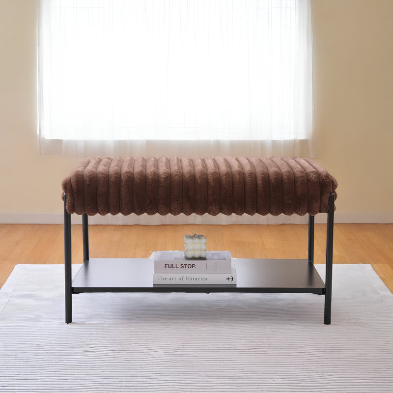 Banc de rangement rembourré avec tablette amovible, Brun