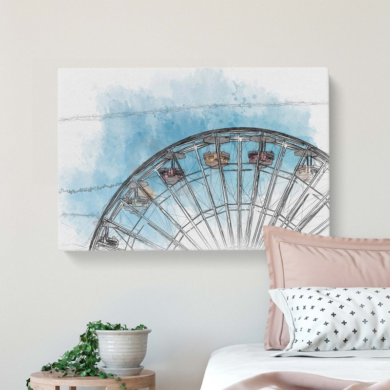 Santa Monica Pier Ferris Wheel in Abstract - Wrapped Canvas Drawing - Wrapped Canvas, 40cm H x 60cm W x 3cm D