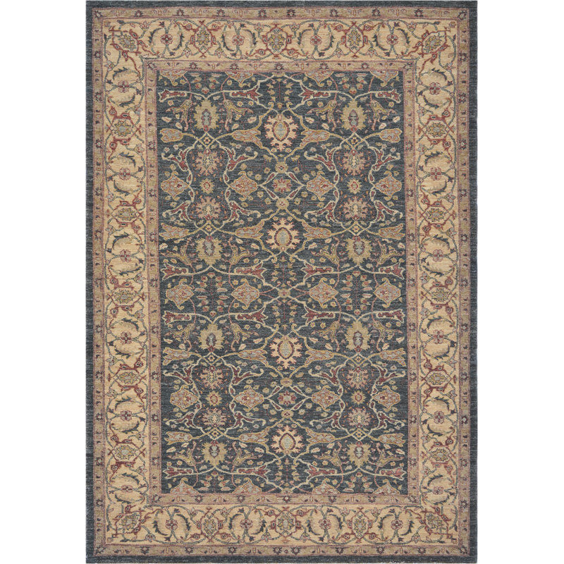 Wool Oriental Area Rug in Gray/Beige