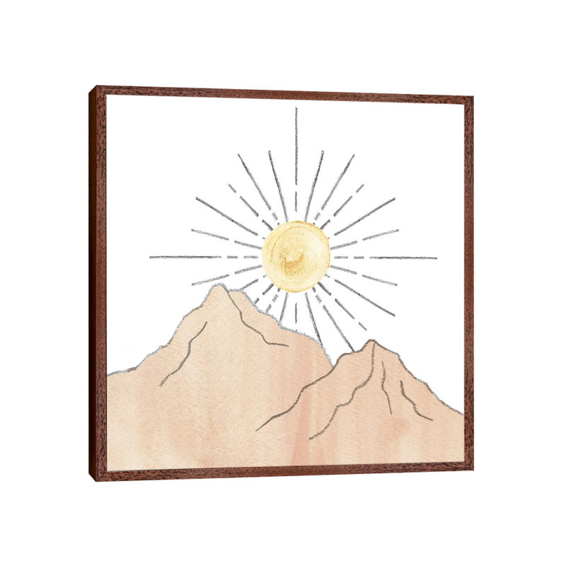 Mountains and Sunset 1 Piece Painting on Canvas, 45.72cm H x 45.72cm W x 3.81cm D, Classic Brown Wood Framed